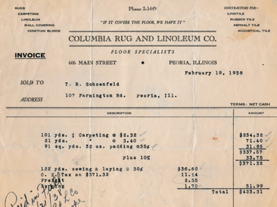 old columbia rug invoice